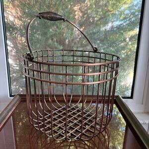 Vintage Wire Egg Basket with Swing Handle Rustic Farmhouse Decor